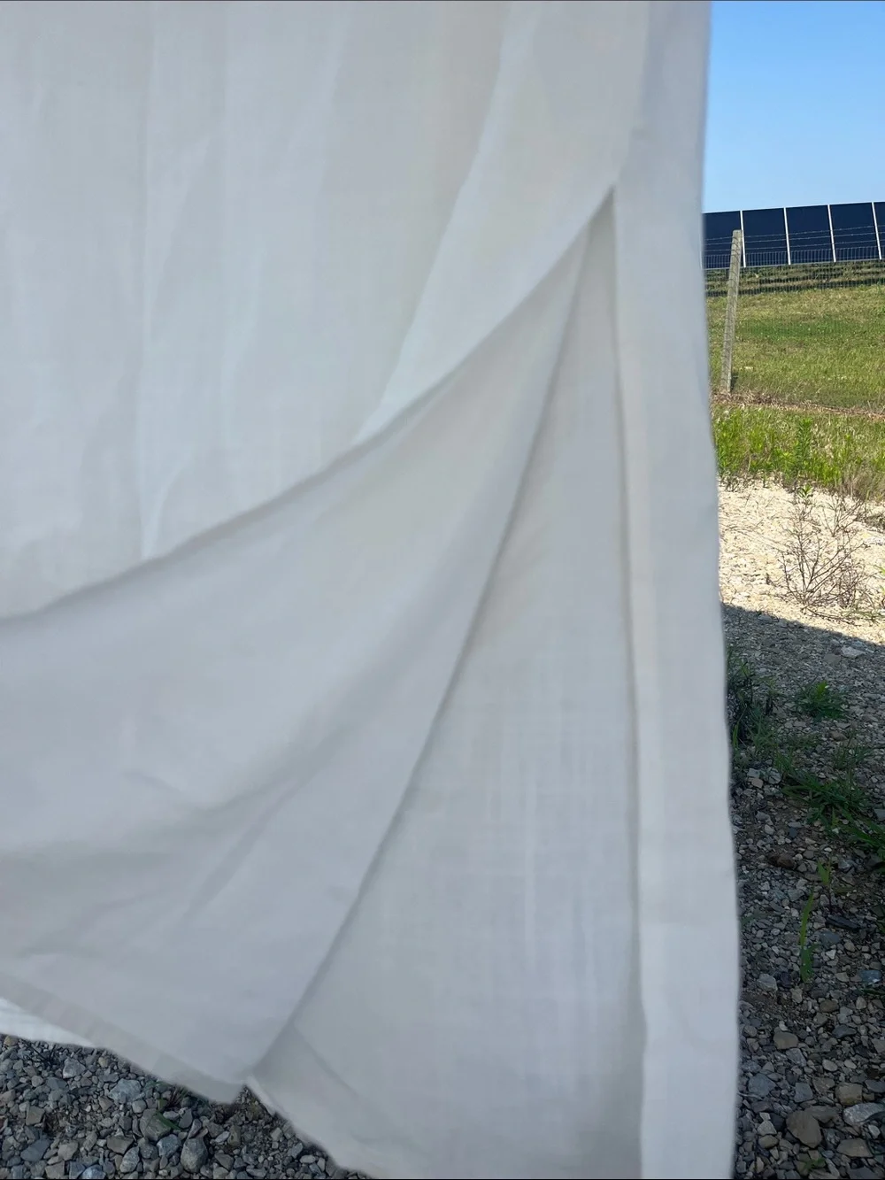 Linen Blend Breathable White Tie Accent Maxi Skirt side slit